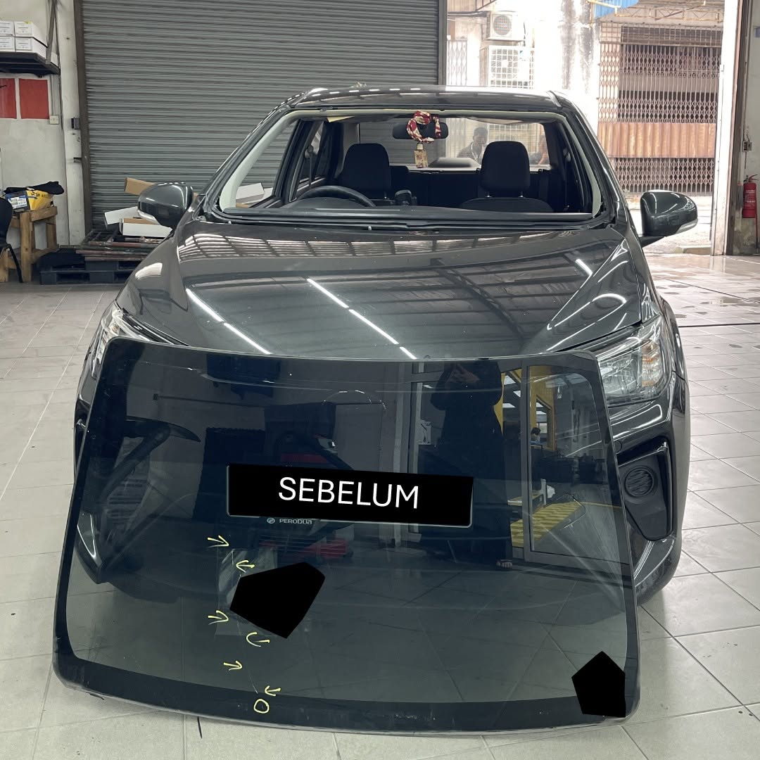 Perodua Bezza windscreen before replacement at Top View